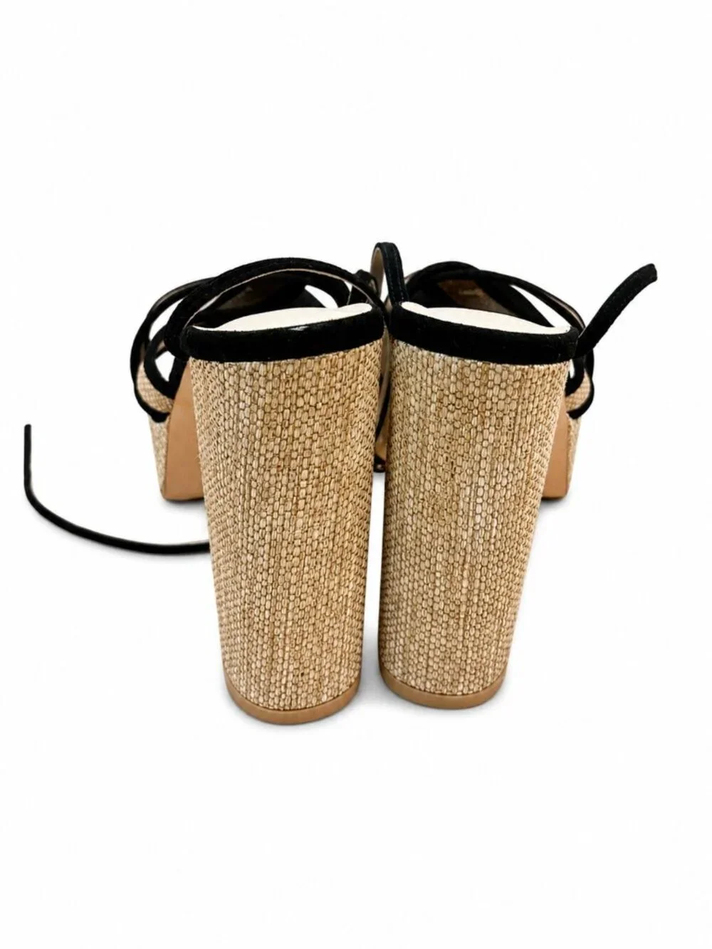 RAYE Black & Raffia Strappy Block Heel Sandals